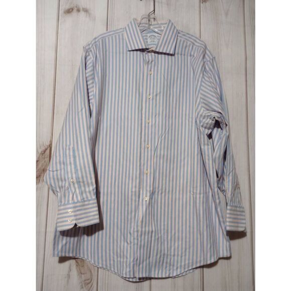 Brooks Brothers Shirt Men's 16.5 Button Front Long Sleeve Pink Blue 100% Cotton - Picture 1 of 7